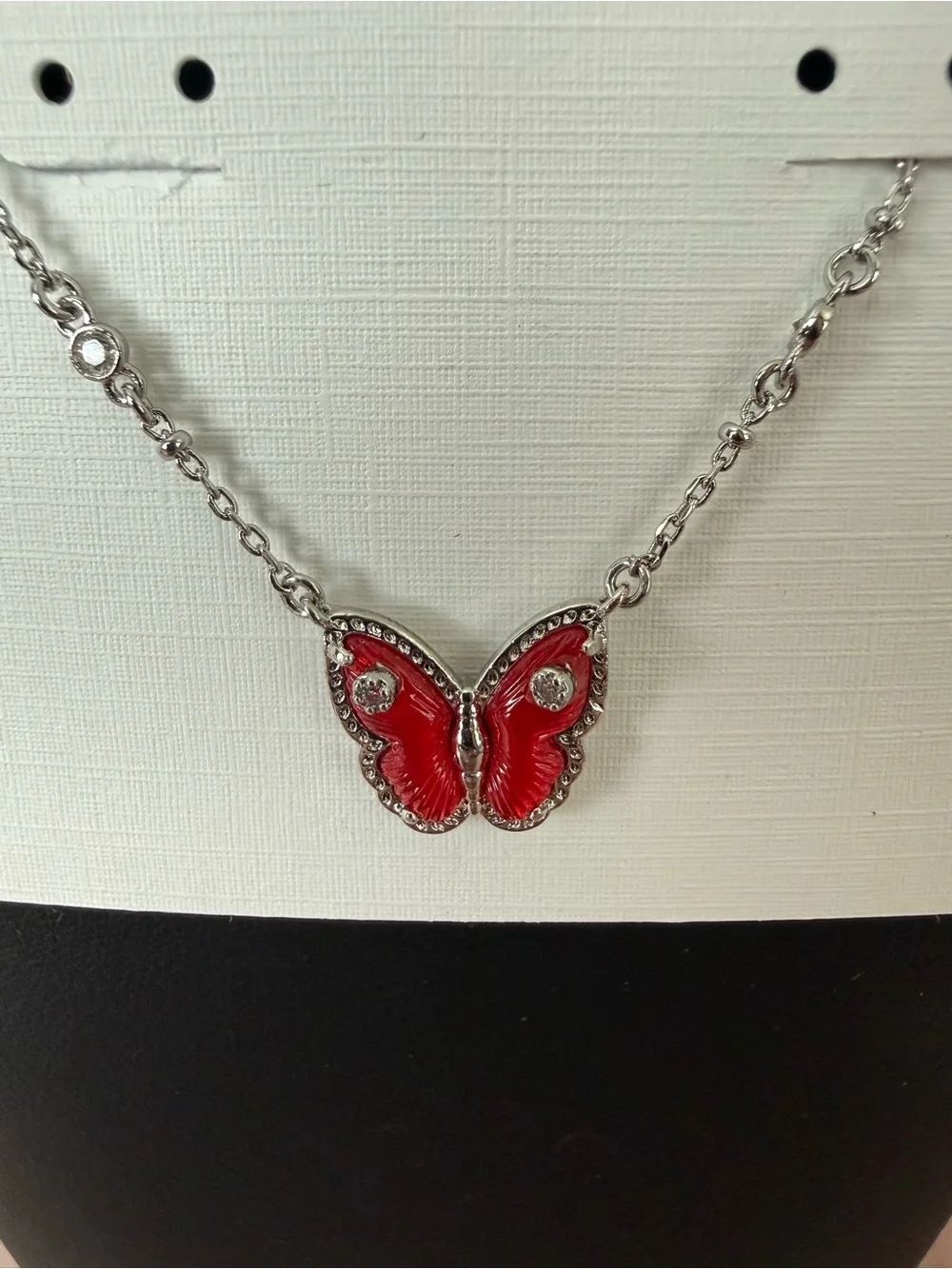 Kendra Scott | Silver Tone Red Butterfly Pendant Necklace
